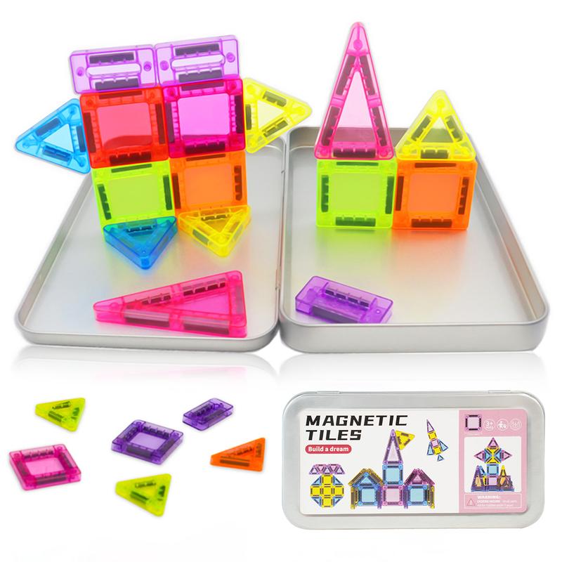 26/34/40 pieces 1 set Mini Magnetic Tile Building Blocks,with Iron Box for Portable Play, Perfect for Gifts and Easy Storage, Safe for Kids