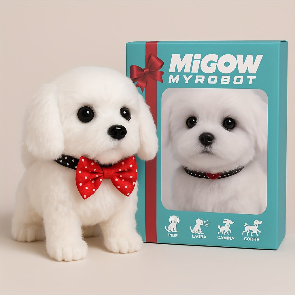 Interactive Walking & Barking Realistic Robotic Labrador Puppy Toy - Walking, Barking & Wagging Tail Electronic Dog with Plush White Labrador - Gift Box Packaging Suitable for Kids Birthday, Christmas, Holiday Surprise - Artificial Pet Dog