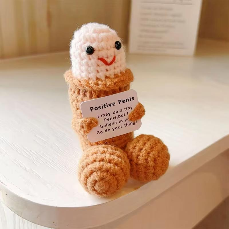 Funny Emotional Cute Crochet Doll, 1 Count Creative Knitted Decor with Positive Message Card, New Year Birthday Gift,Gifts Boyfriend,Fun Desk Decoration, Inspirational Gift for Friends Women，Support Plushies,Cuddly Doll Gift