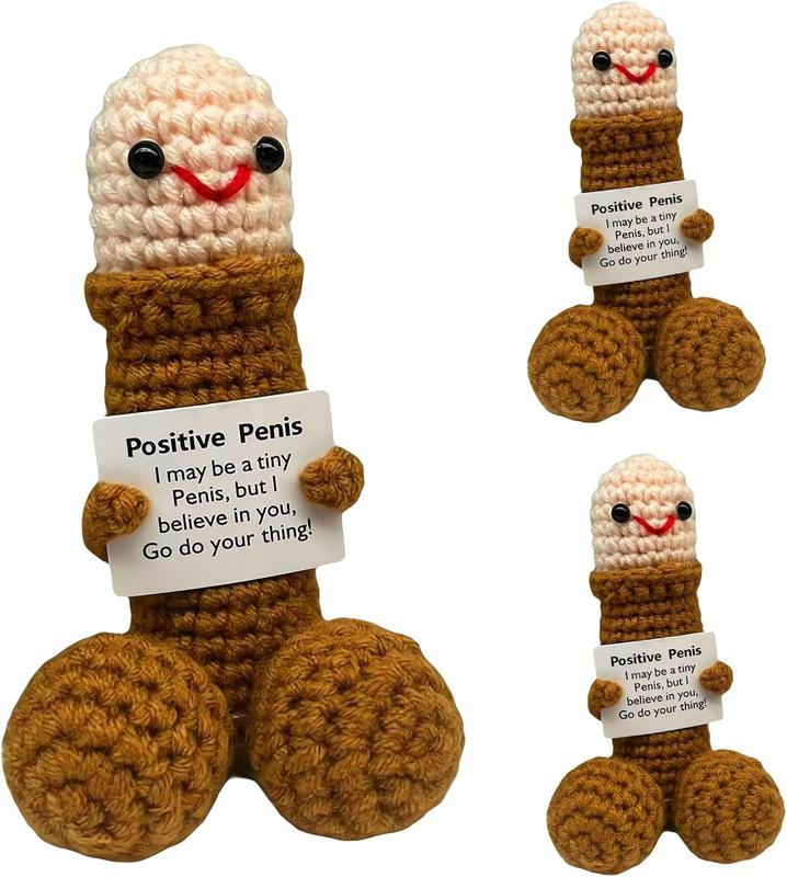 Funny Emotional Cute Crochet Doll, 1 Count Creative Knitted Decor with Positive Message Card, New Year Birthday Gift,Gifts Boyfriend,Fun Desk Decoration, Inspirational Gift for Friends Women，Support Plushies,Cuddly Doll Gift