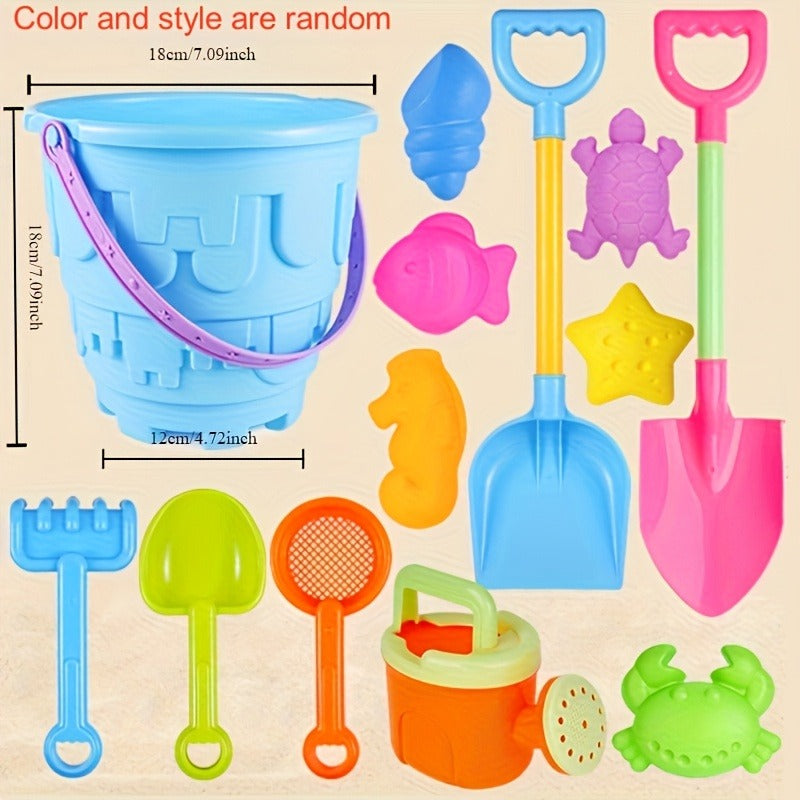 13pcs Youngsters' Beach Toys, a Set of Toys for Youngsters Playing in Water and Sand, Featuring a Large Shovel for Sand Digging And a Beach Bucket for Water Play, Perfect Beach Gifts for Youngsters in Random Colors And Styles.