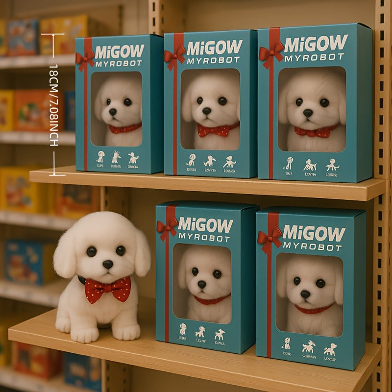 Interactive Walking & Barking Realistic Robotic Labrador Puppy Toy - Walking, Barking & Wagging Tail Electronic Dog with Plush White Labrador - Gift Box Packaging Suitable for Kids Birthday, Christmas, Holiday Surprise - Artificial Pet Dog