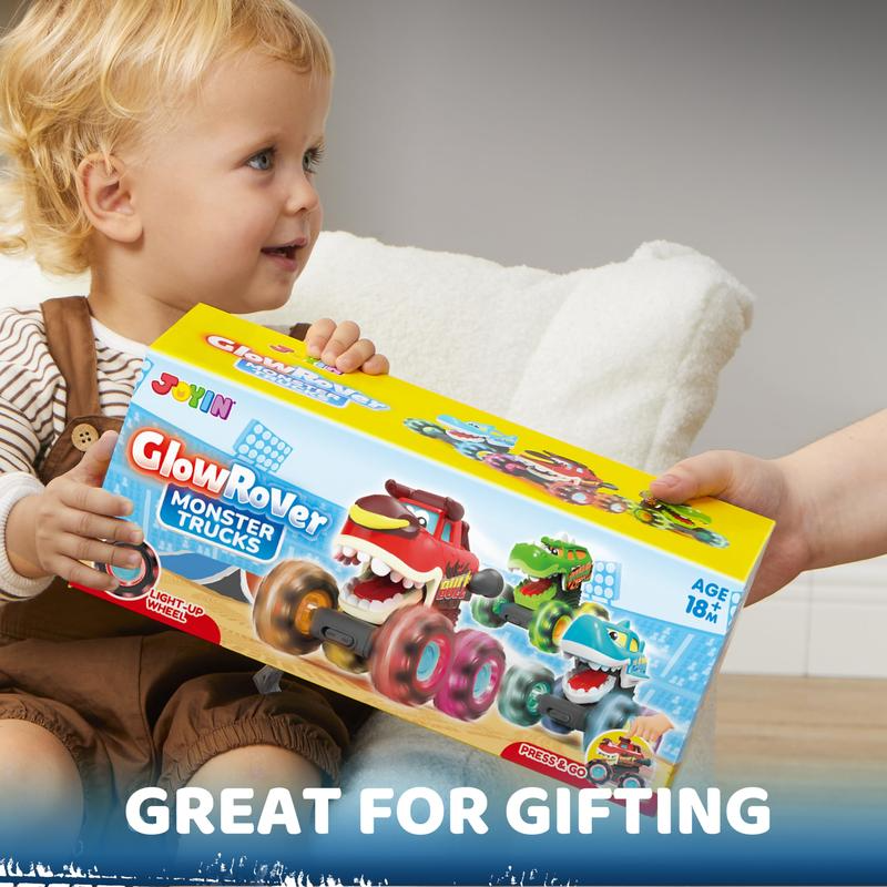 Toys for Kids 3 Pack Monster Truck Toy, Motion Activated Light-Up Cars, Press & Go Cars for Boys Girls, Christmas Gifts for Kids Baby Toy Present Dinosaur Carrier Truck,MONSTER TRUCK SETValentine's Day Gifts for Kids