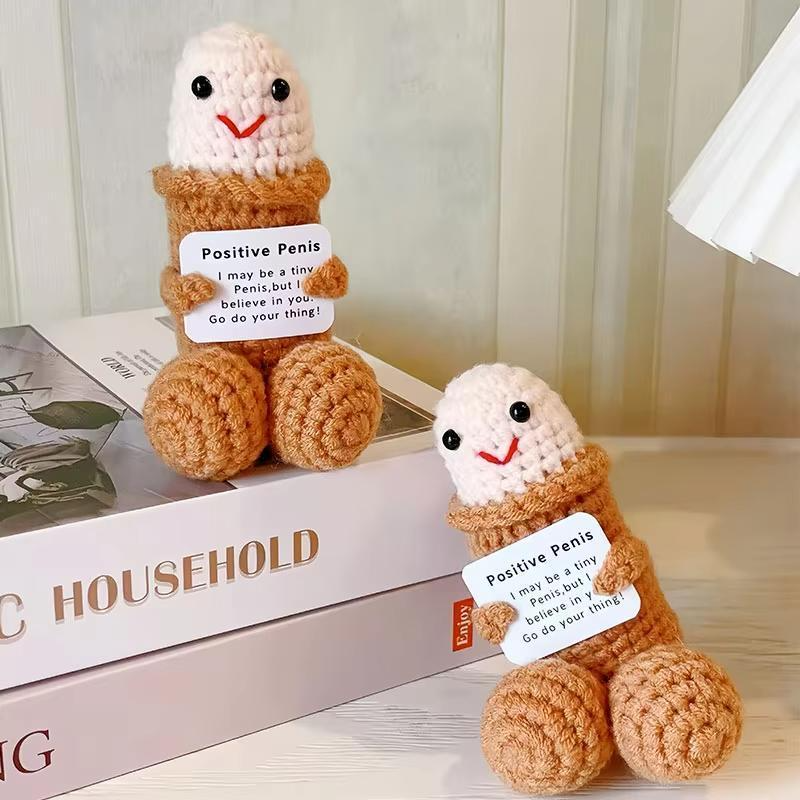 Funny Emotional Cute Crochet Doll, 1 Count Creative Knitted Decor with Positive Message Card, New Year Birthday Gift,Gifts Boyfriend,Fun Desk Decoration, Inspirational Gift for Friends Women，Support Plushies,Cuddly Doll Gift