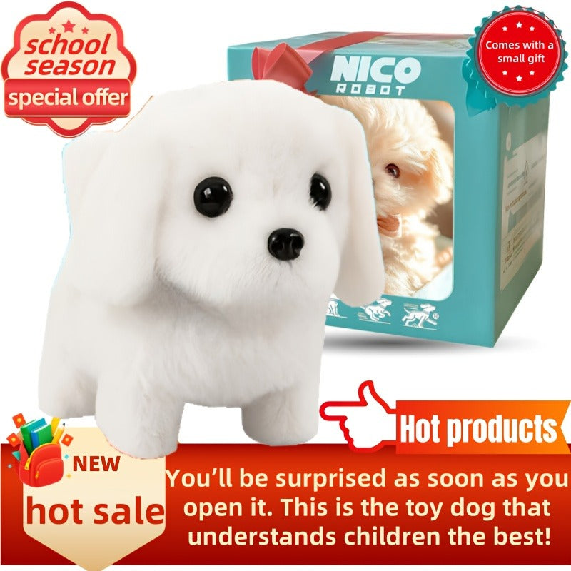 Interactive Walking & Barking Realistic Robotic Labrador Puppy Toy - Walking, Barking & Wagging Tail Electronic Dog with Plush White Labrador - Gift Box Packaging Suitable for Kids Birthday, Christmas, Holiday Surprise - Artificial Pet Dog