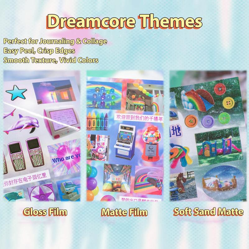2 Styles 30 Sheets Dreamcore Aesthetic Sticker Book – Die-Cut Glossy/Matte Textured Stickers for Journaling, Scrapbooking, Collage Art & INS Softcore Decor