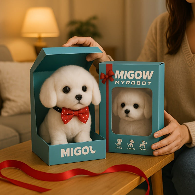 Interactive Walking & Barking Realistic Robotic Labrador Puppy Toy - Walking, Barking & Wagging Tail Electronic Dog with Plush White Labrador - Gift Box Packaging Suitable for Kids Birthday, Christmas, Holiday Surprise - Artificial Pet Dog