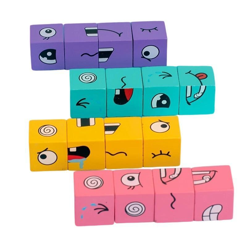 Wooden Expression Changing Block Stacking Toy, Expression Changing Block Stacking Toy with Bell & Card, Multiplayer Competitive Entertainment Game Toy, Family Fun Game