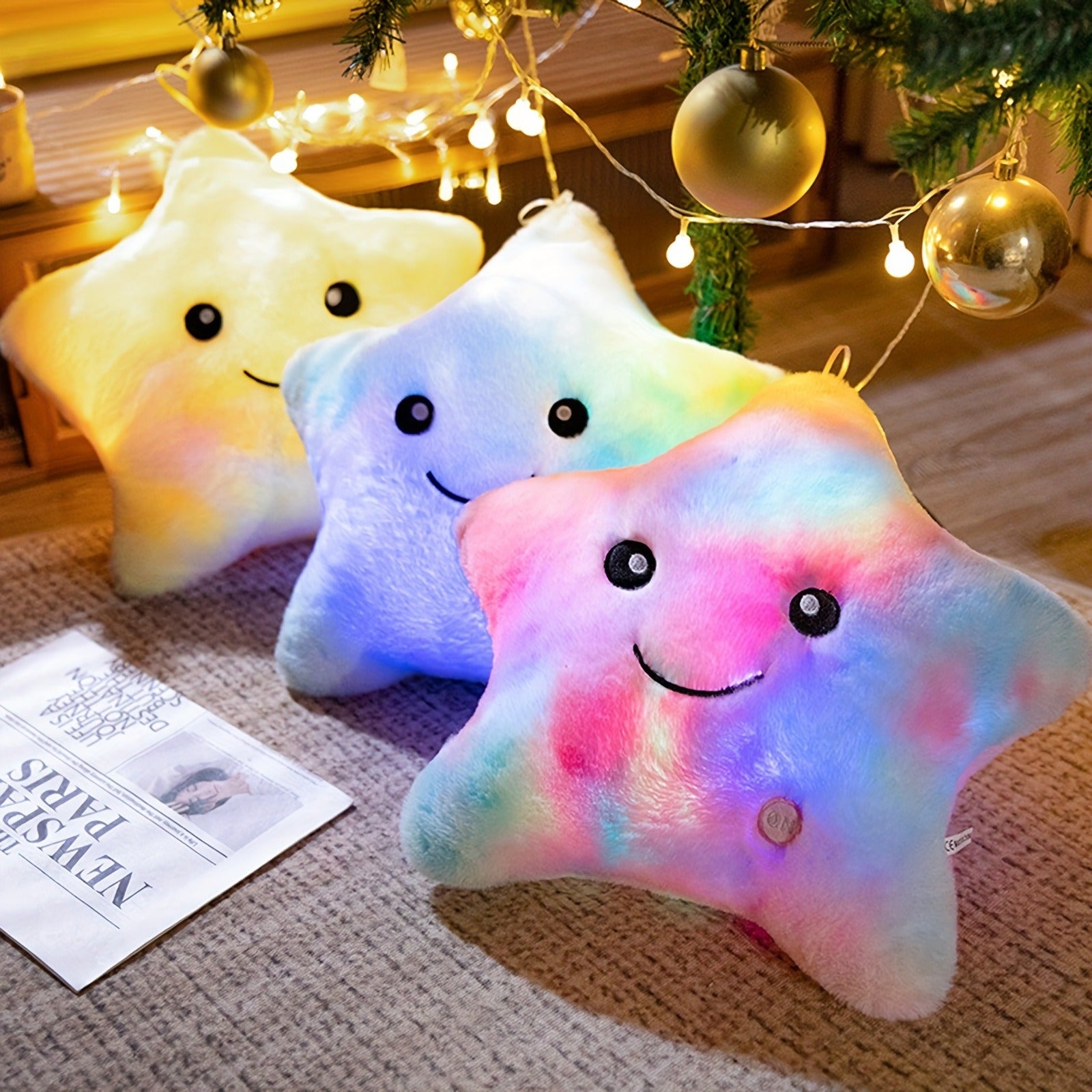 Light Up Star Plush Toy - Soft Star Stuffed Animal with Steady/Flashing Glow, Battery Operated Plush, Bedroom Decor Night Light, Perfect Birthday/Christmas Gift for Toddlers Boys Girls Excluding Batteries