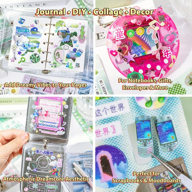 2 Styles 30 Sheets Dreamcore Aesthetic Sticker Book – Die-Cut Glossy/Matte Textured Stickers for Journaling, Scrapbooking, Collage Art & INS Softcore Decor