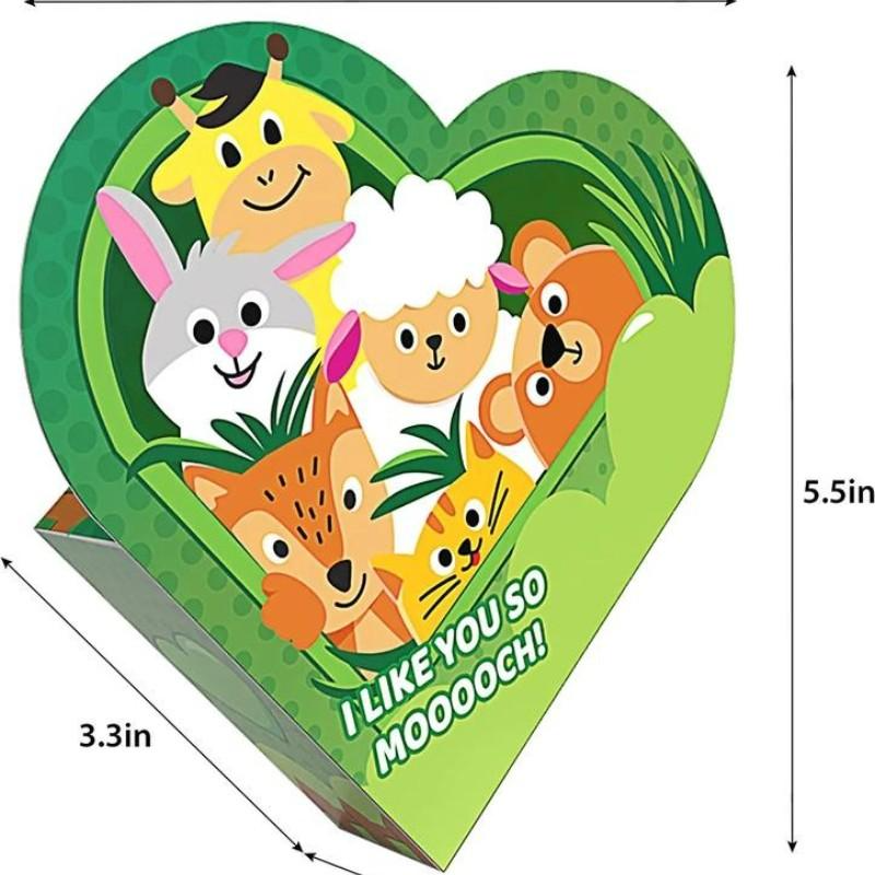 Animal Building Blocks Valentines Cards for Kids 2025 Valentine's Day Gifts 24Pcs & 26Pcs Heart-Shaped Boxes with Love Notes Creativity Imagination Playtime Wind-up toy