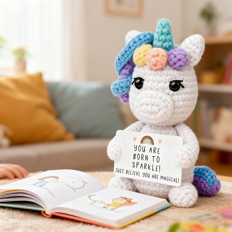 A Magical Gift: Handmade Crochet Unicorn with Inspiring Words. Perfect for Birthday, Christmas, or Just Because! Gift for Women & Girls