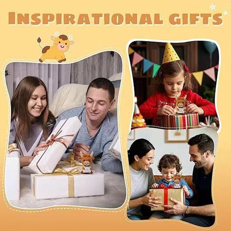 Mini Funny Positive Highland Cow, Knitted Wool Cow Toy with Positive Card, Cute Crochet Doll, Soft Stuffed Animal, Emotional Support Gift for Friends & Family