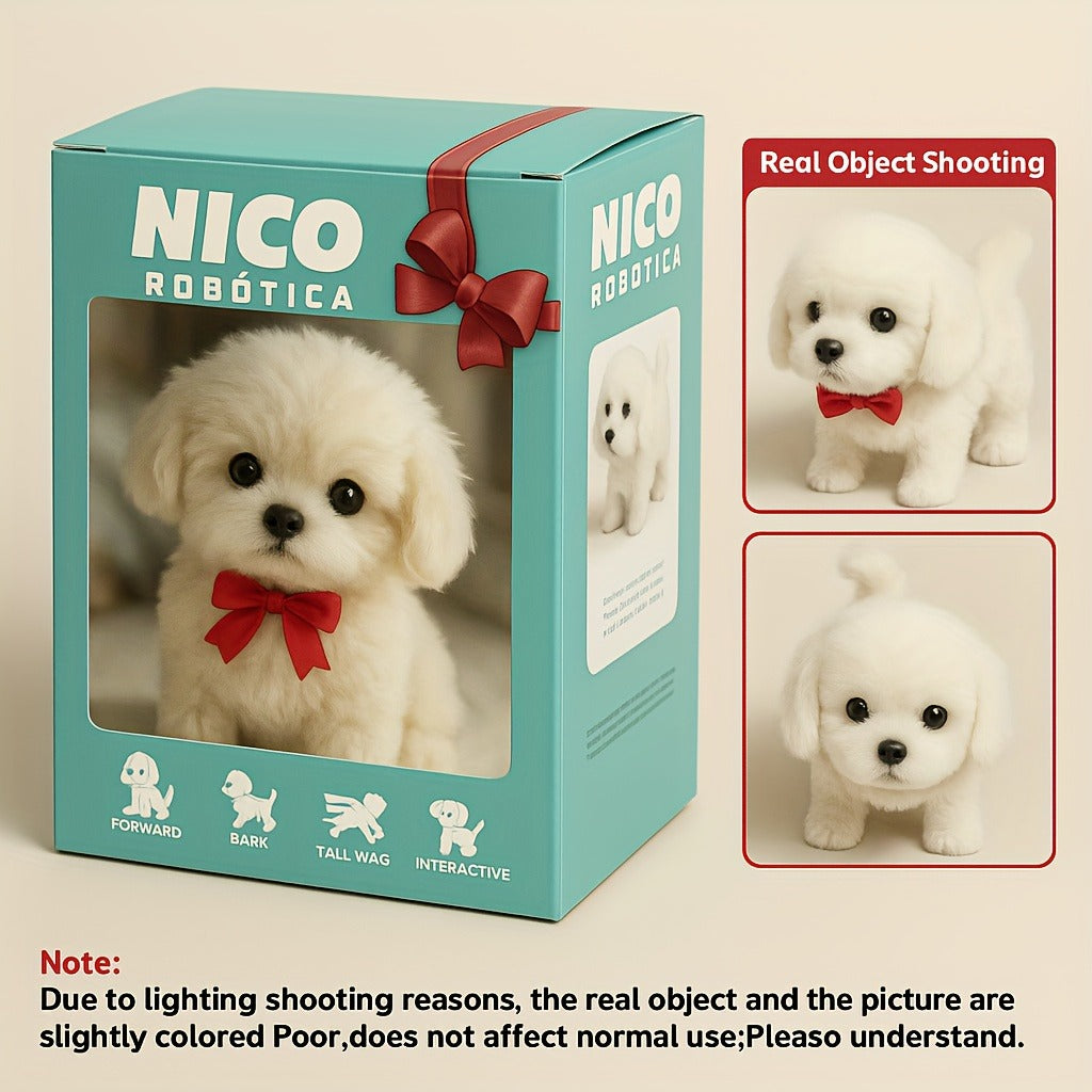 Interactive Walking & Barking Realistic Robotic Labrador Puppy Toy - Walking, Barking & Wagging Tail Electronic Dog with Plush White Labrador - Gift Box Packaging Suitable for Kids Birthday, Christmas, Holiday Surprise - Artificial Pet Dog