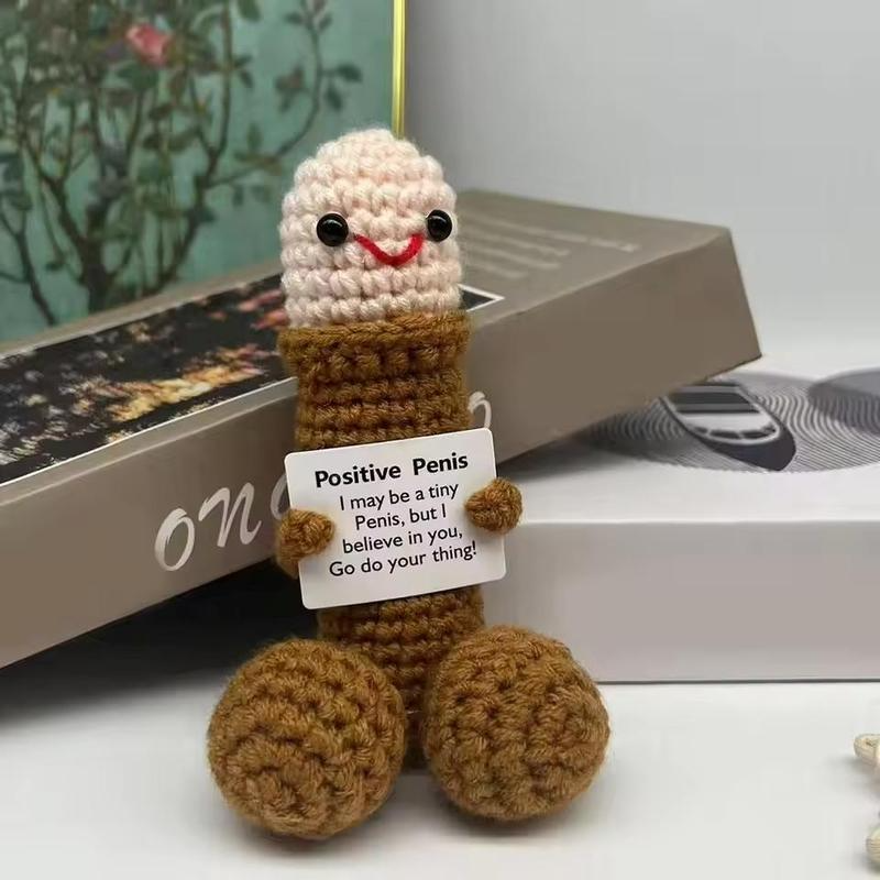 Funny Emotional Cute Crochet Doll, 1 Count Creative Knitted Decor with Positive Message Card, New Year Birthday Gift,Gifts Boyfriend,Fun Desk Decoration, Inspirational Gift for Friends Women，Support Plushies,Cuddly Doll Gift