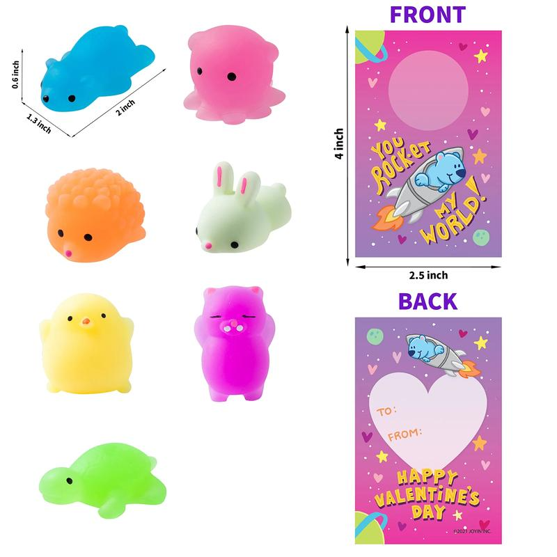 28Pcs Kids Valentines Cards Mochi Squishy Toys with Glow-in-The-Dark & Glitter Mochi Stress Relief Classroom Exchange Prizes Valentine Party Favor Toy 2025 Sensory BundleValentine's Day Gifts for Kids
