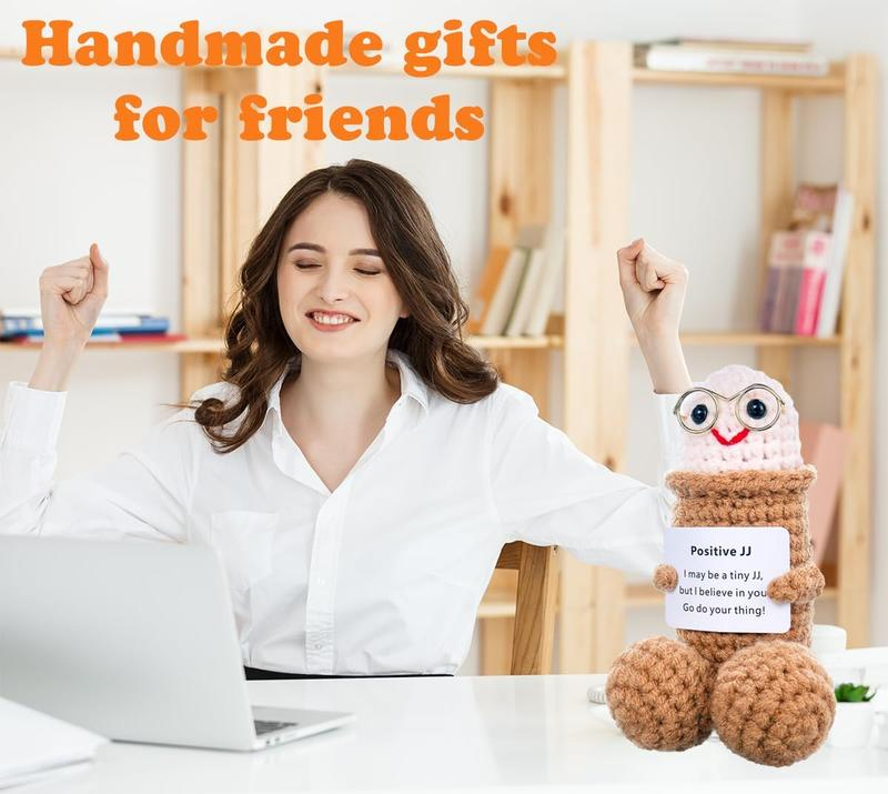 Funny Emotional Cute Crochet Doll, 1 Count Creative Knitted Decor with Positive Message Card, New Year Birthday Gift,Gifts Boyfriend,Fun Desk Decoration, Inspirational Gift for Friends Women，Support Plushies,Cuddly Doll Gift