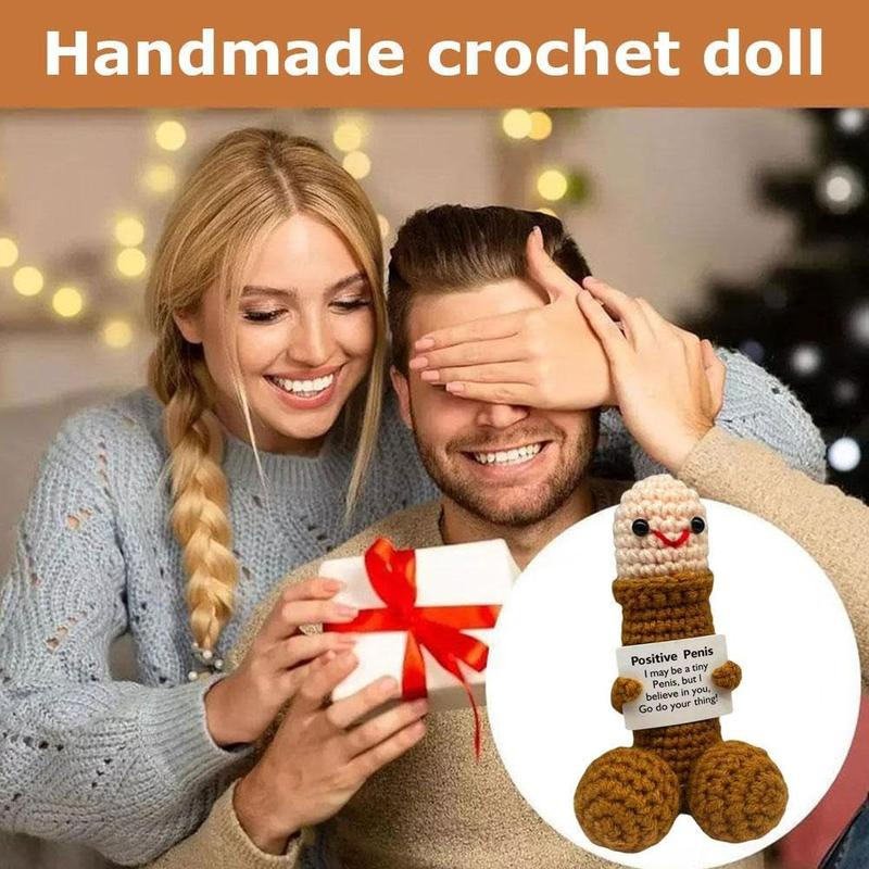 Funny Emotional Cute Crochet Doll, 1 Count Creative Knitted Decor with Positive Message Card, New Year Birthday Gift,Gifts Boyfriend,Fun Desk Decoration, Inspirational Gift for Friends Women，Support Plushies,Cuddly Doll Gift