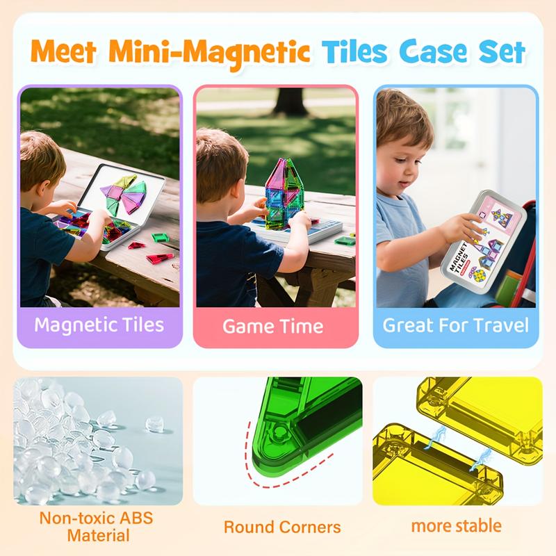 26/34/40 pieces 1 set Mini Magnetic Tile Building Blocks,with Iron Box for Portable Play, Perfect for Gifts and Easy Storage, Safe for Kids